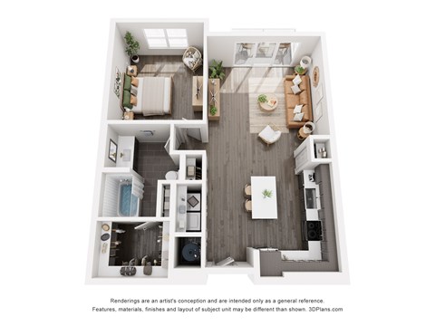 Floor plan for 1 bed, 1 bath, 849 sqft